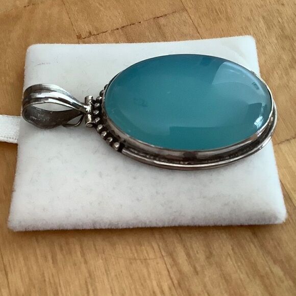 Sterling SILVER 925 BLUE CHALCEDON LARGE OVAL PENDANT​​ - Picture 4 of 9